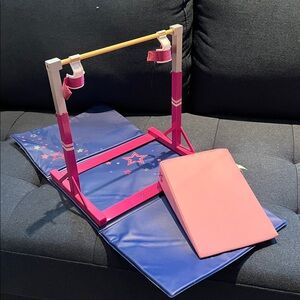 American Girl Gymnastics Set with Pink and Gray Accessories